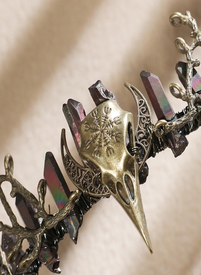 CoTeeZa Black Crystal Crow Skull Crown - Bronze Gothic Headband with Dark Quartz with Moon Branch, Witch Queen Headpiece for Women Renaissance Halloween Cosplay Prom Quinceañera Headdress - Image 5